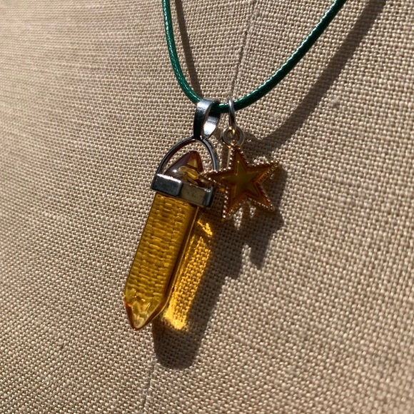 Handmade Honey Amber Resin Crystal Amulet Necklace & Enamel Star Charm - Picture 3 of 10